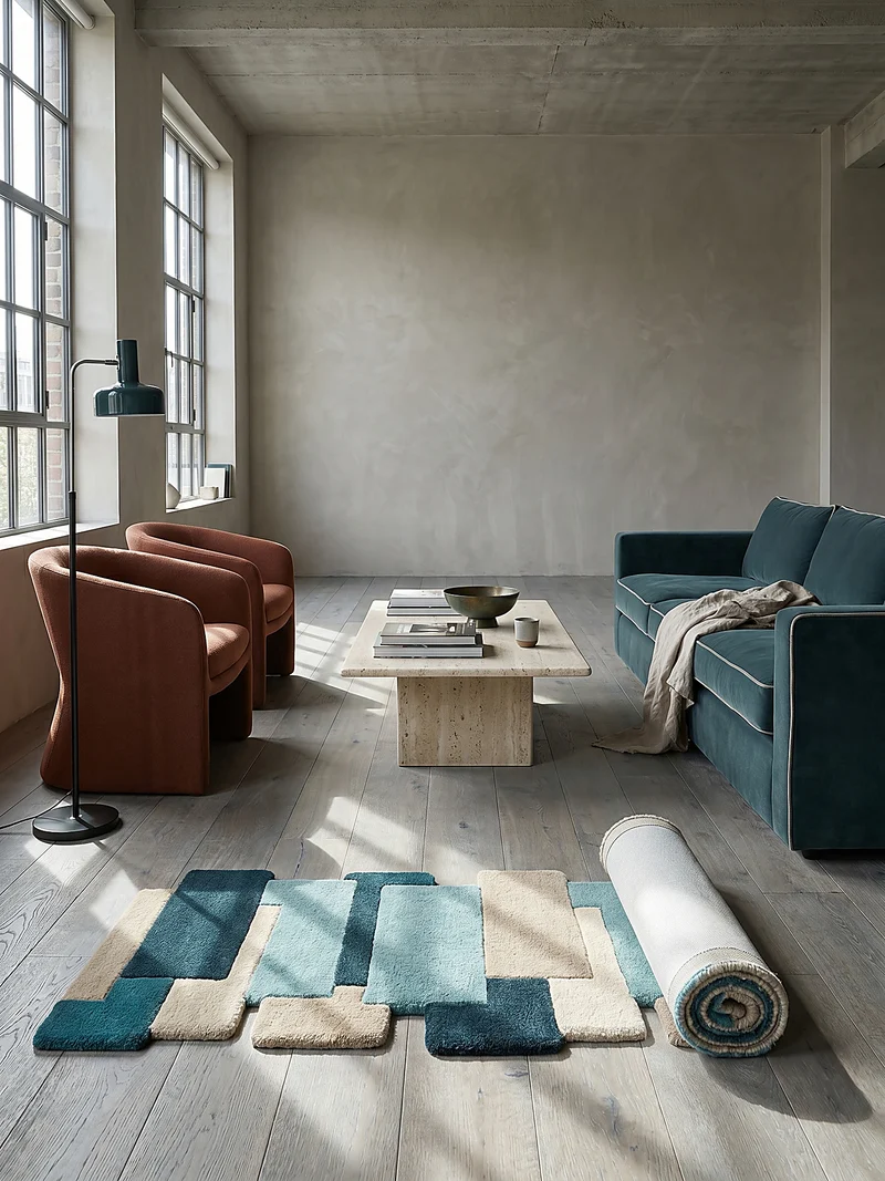 Wollteppich Cut-Out-Geometrie · 100 % Wolle · 10 mm Kurzflor