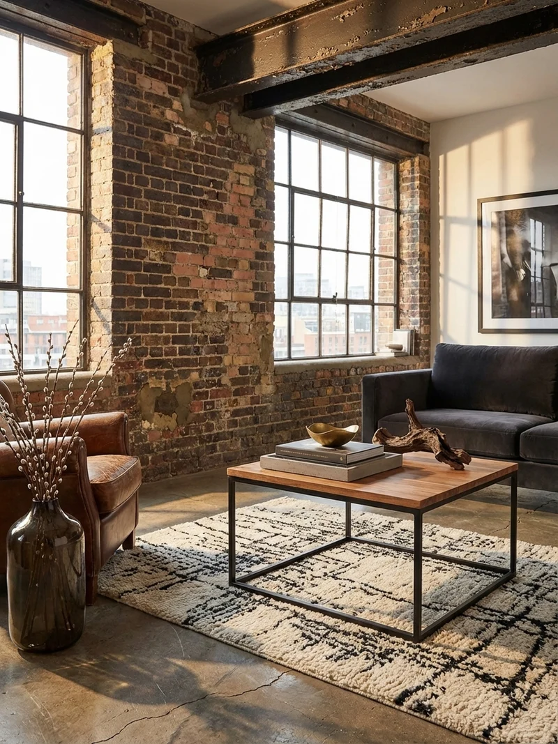 Couchtisch Industrial, Akazienholz mit Eisengestell, handgefertigt, robust und stabil