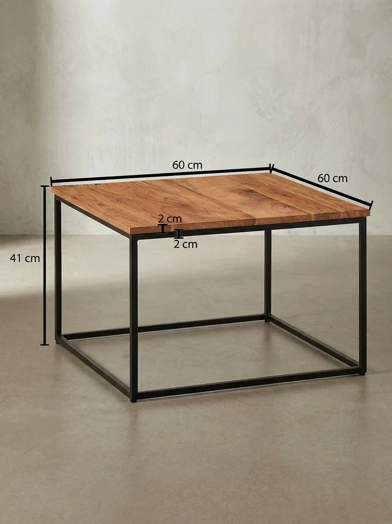 Couchtisch Industrial, Akazienholz mit Eisengestell, handgefertigt, robust und stabil