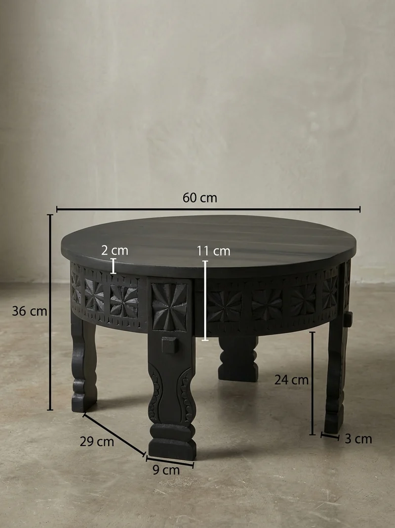 Couchtisch Orientalisch in Schwarz, Lackiertes Massivholz, Handgefertigt