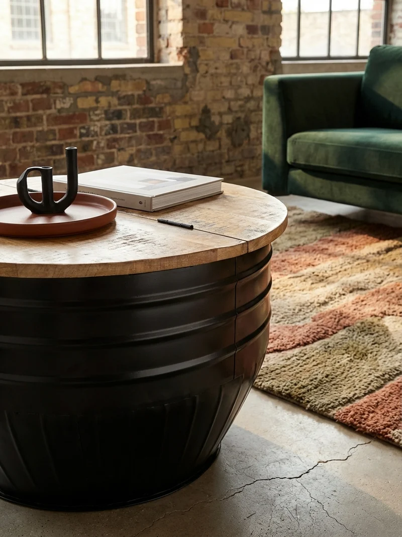 Couchtisch Mango Massivholz Industrial Stil mit Stauraum handgefertigtes Unikat