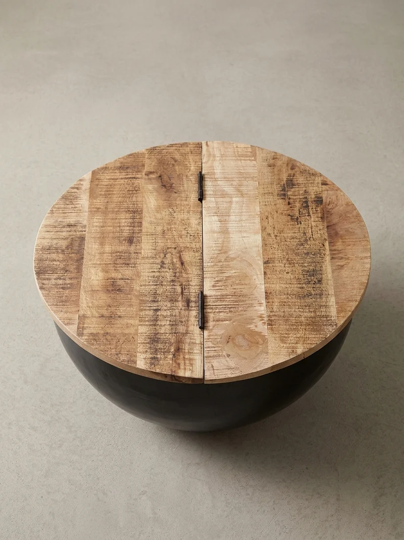 Couchtisch Industrial-Style Mango-Holz mit Metall, Aufklappbarer Stauraum