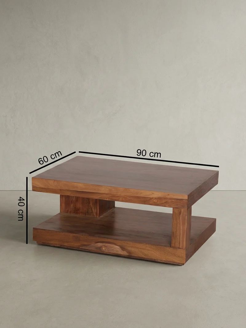 Couchtisch Sheesham Massivholz, 90x60 cm, Einzigartige Maserung, 30 kg Belastbarkeit
