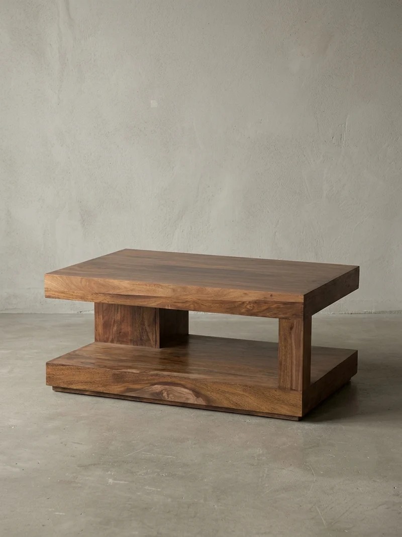 Couchtisch Sheesham Massivholz, 90x60 cm, Einzigartige Maserung, 30 kg Belastbarkeit