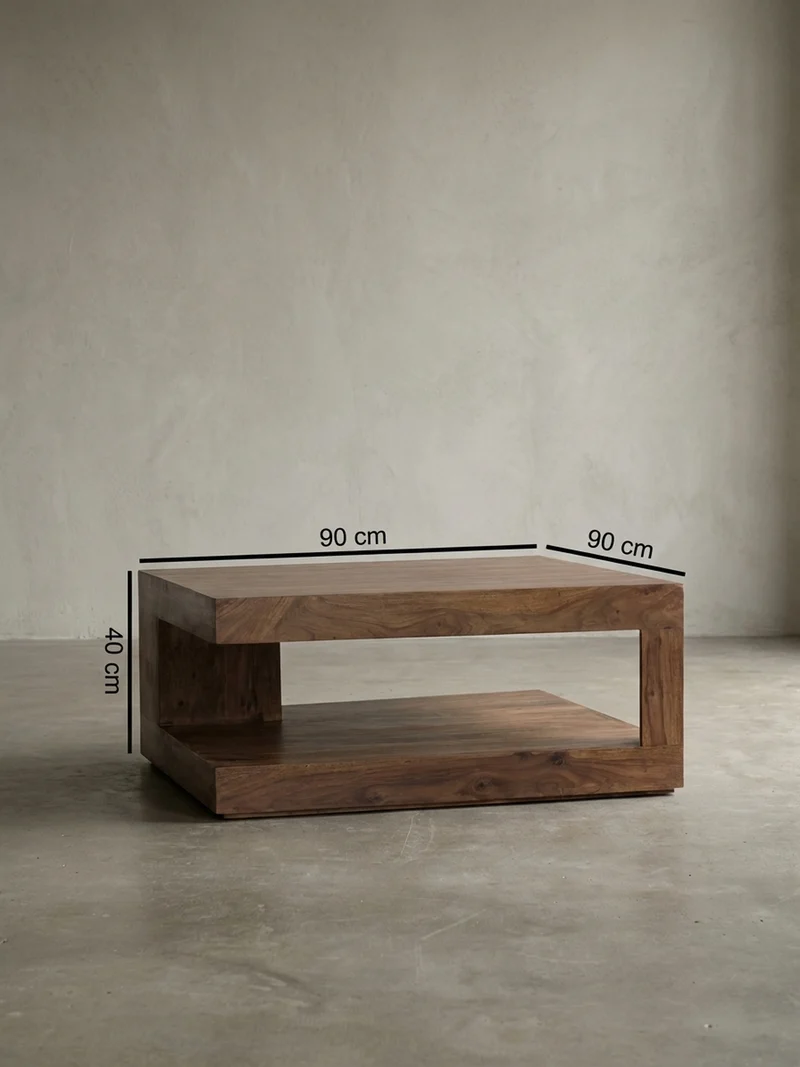 Couchtisch Sheesham Massivholz, Quadratisch, Maße 90x90 cm, Einzigartiges Unikat