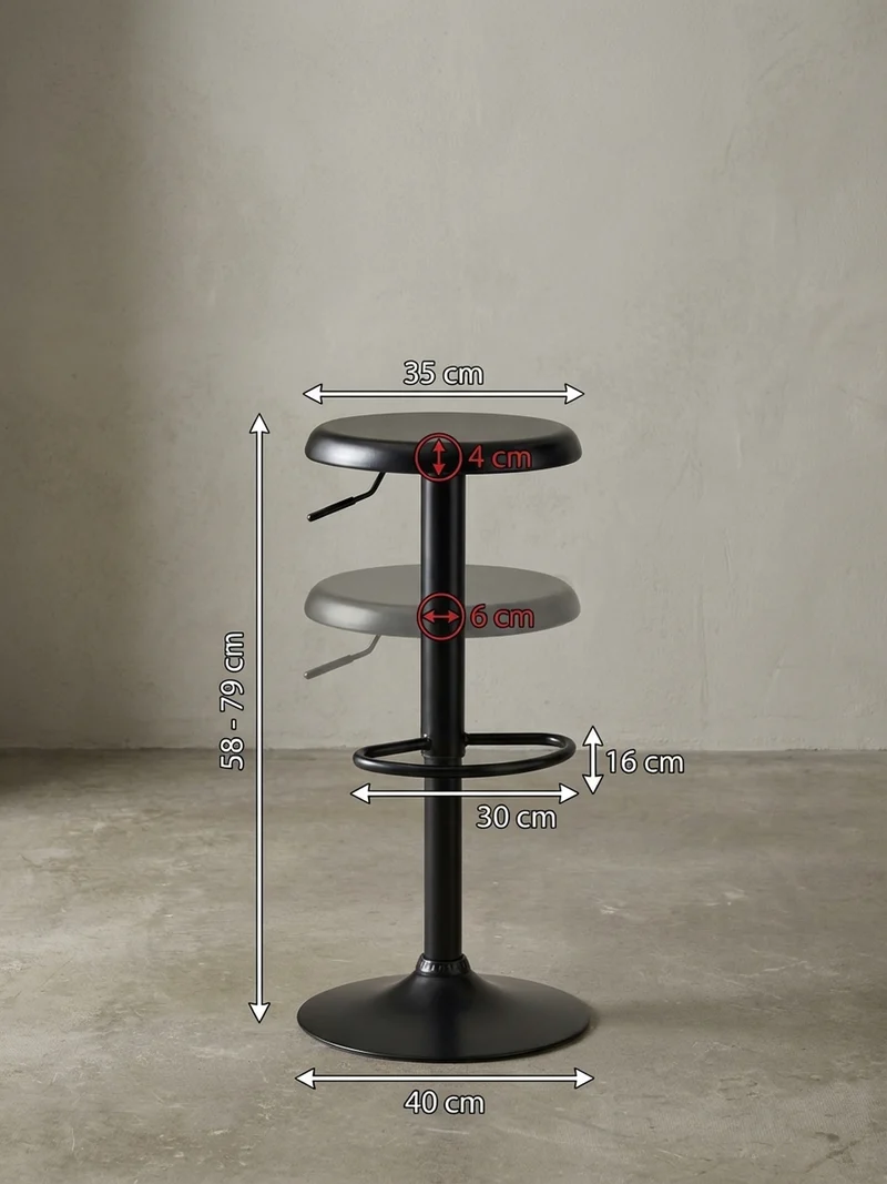 Barhocker – Schwarz, höhenverstellbar, mit Fußablage, 40x58–79 cm