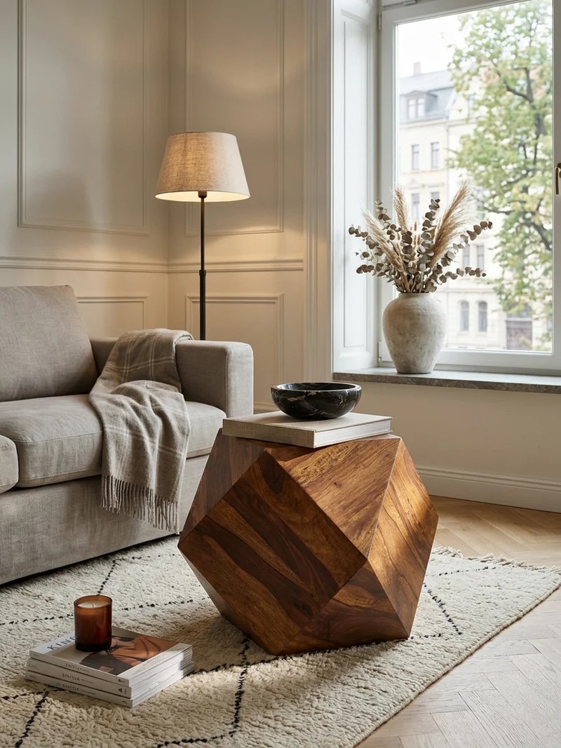 Couchtisch aus Sheeshamholz im Diamant-Design, Maße 57x42,5x57 cm, Belastbarkeit 30 kg