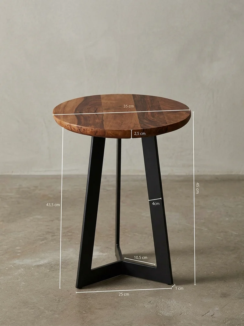 Beistelltisch – Holz Metall Braun Schwarz 40x40 cm Industrial Maserung
