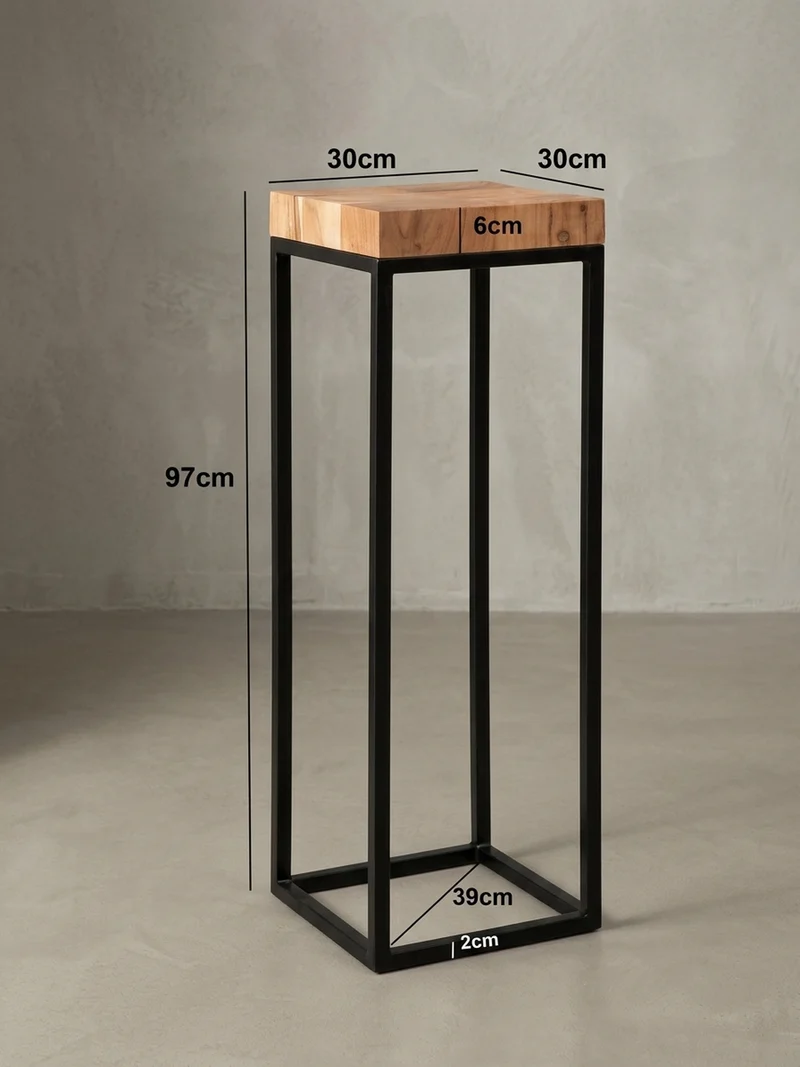 Beistelltisch – Akazienholz Metall Natur B×H×T 30×97×30 cm Industrial