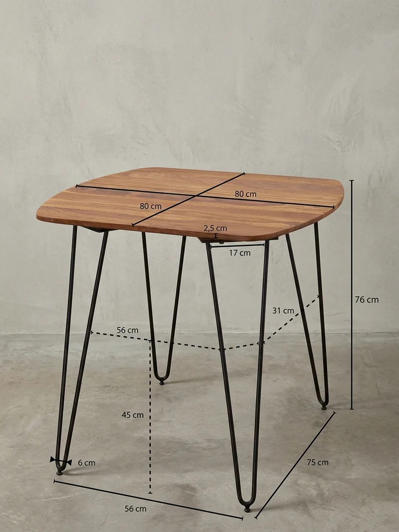 Esszimmertisch – Massivholz Braun 80x80x76 cm Modern abgerundete Ecken