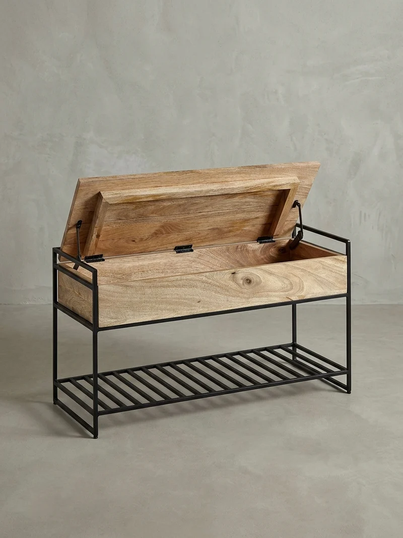 Flurbank Holz Metall Sitzfläche hochklappbar