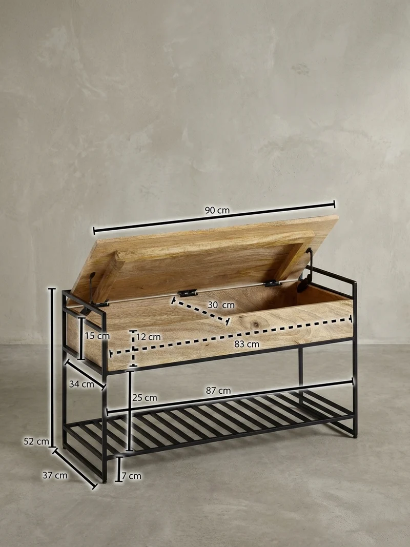 Flurbank Holz Metall Sitzfläche hochklappbar