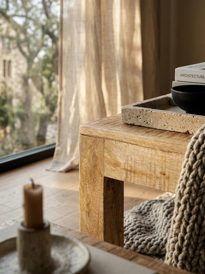 Couchtisch aus recyceltem Mango-Holz im Shabby-Chic Stil mit großer Tischplatte