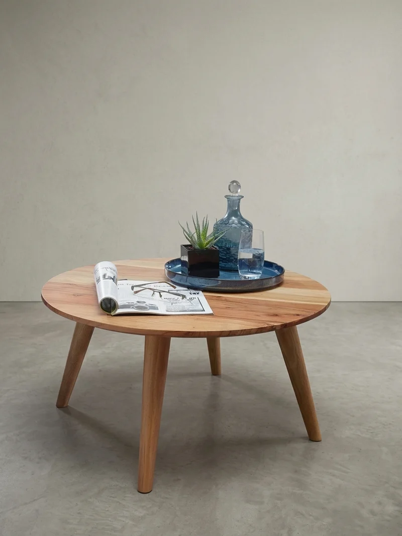 Couchtisch Rund Akazie Massivholz 75cm - Stabile Holzbeine, Pflegeleicht, Handgefertigt