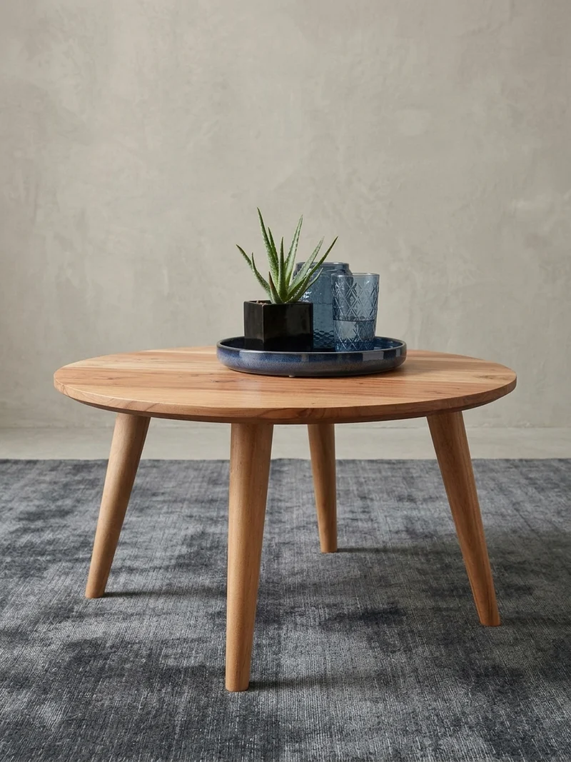Couchtisch Rund Akazie Massivholz 75cm - Stabile Holzbeine, Pflegeleicht, Handgefertigt