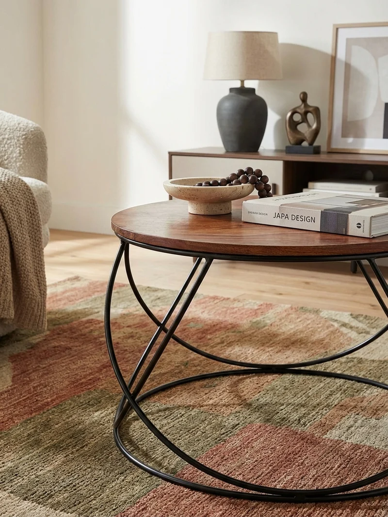 Couchtisch Industriestil in Braun, Sheesham-Massivholz Handgefertigt, Geeignet für Wohnzimmer