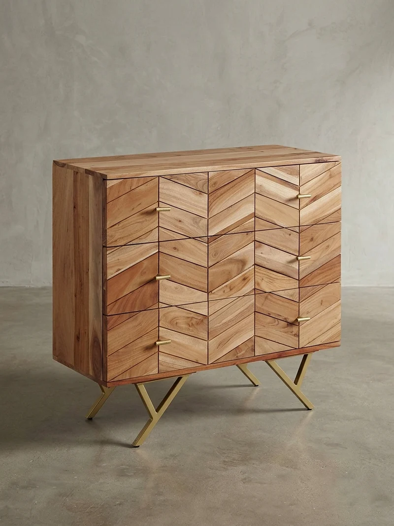 Sideboard – Akazie Massivholz, rustikal, mit Muster, Landhausstil