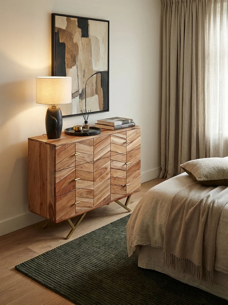 Sideboard – Akazie Massivholz, rustikal, mit Muster, Landhausstil