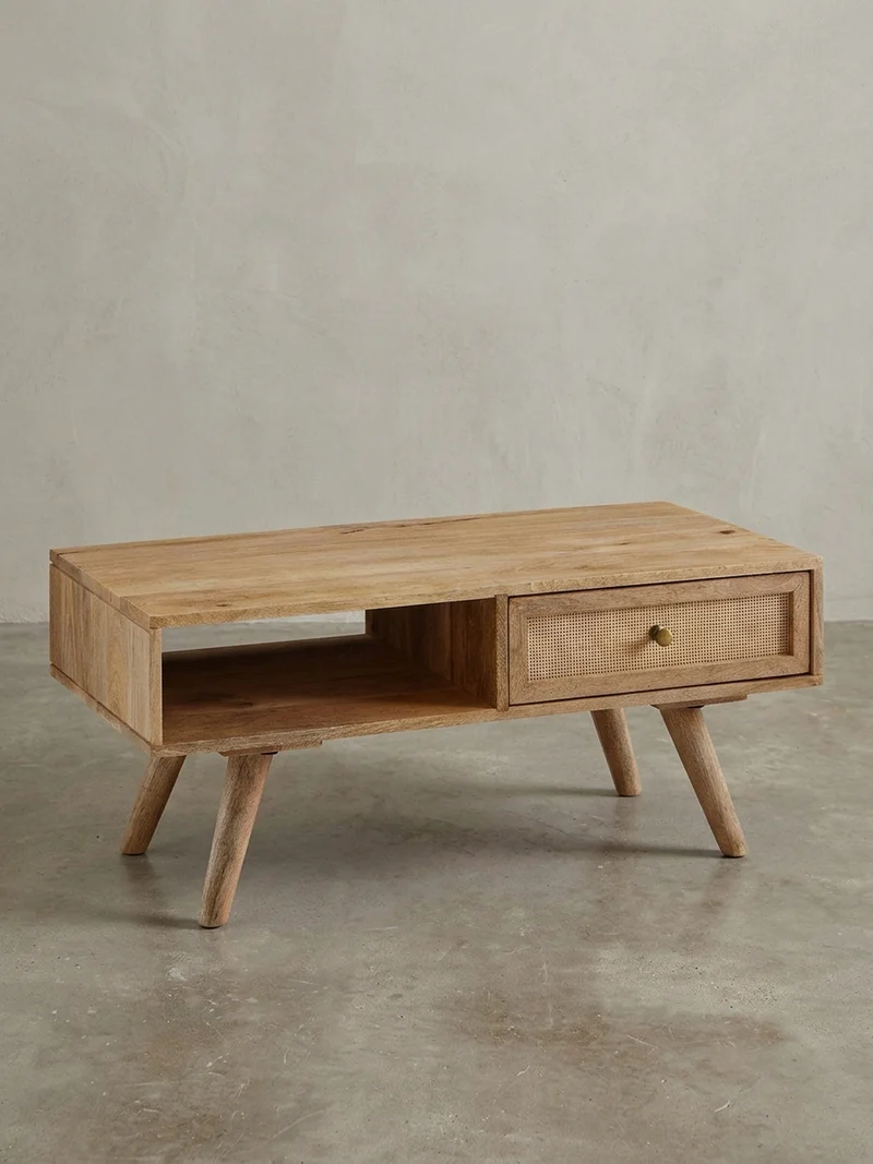 Couchtisch Mango-Holz Massiv mit Ablagefläche, Zeitloses Design, Geräumig und Stabil