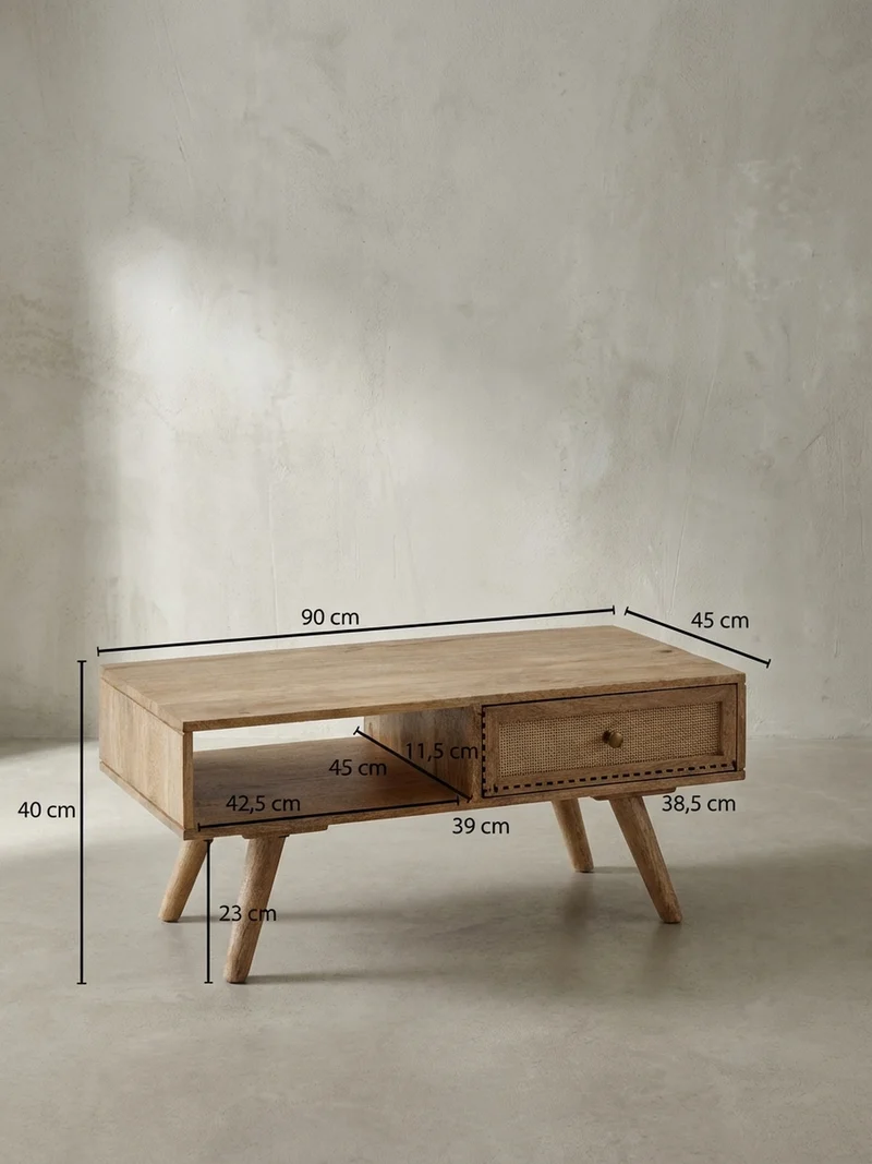 Couchtisch Mango-Holz Massiv mit Ablagefläche, Zeitloses Design, Geräumig und Stabil