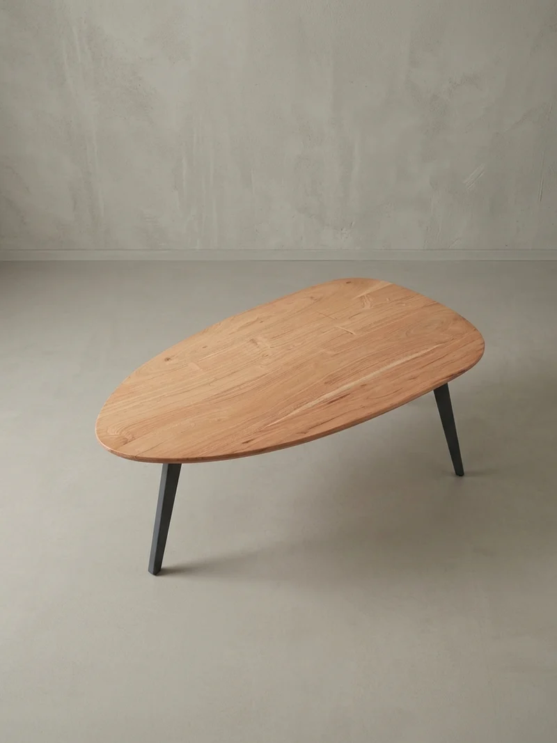 Couchtisch in Nierenform aus Akazie Massivholz mit stabilen Metallbeinen