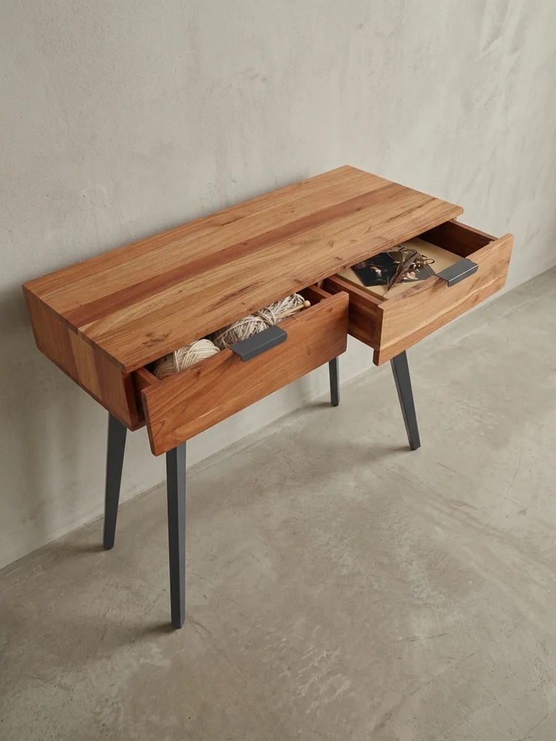 Konsolentisch – Massivholz/Metall, 2 Schubladen, individuelles Design