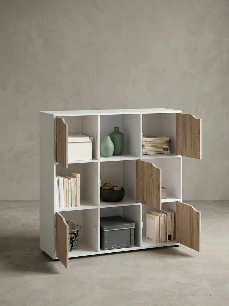 Regal – Weiß/Sonoma, 89x91x29 cm, 9 Fächer, für Bücher und Deko