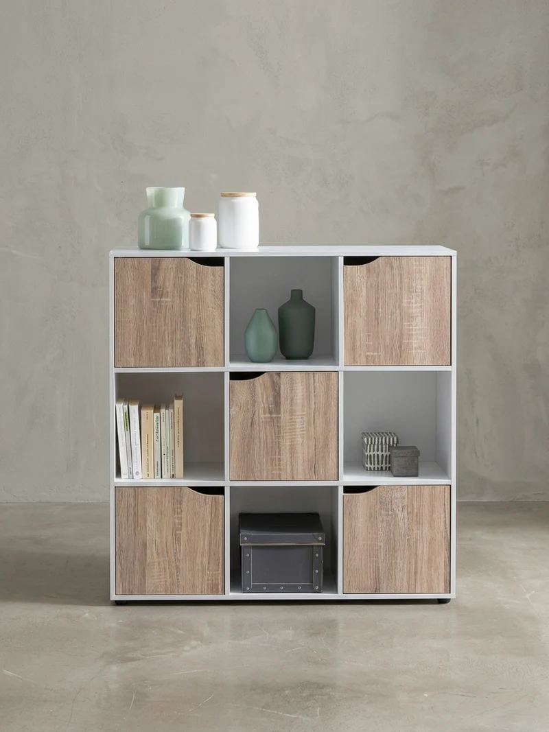 Regal – Weiß/Sonoma, 89x91x29 cm, 9 Fächer, für Bücher und Deko