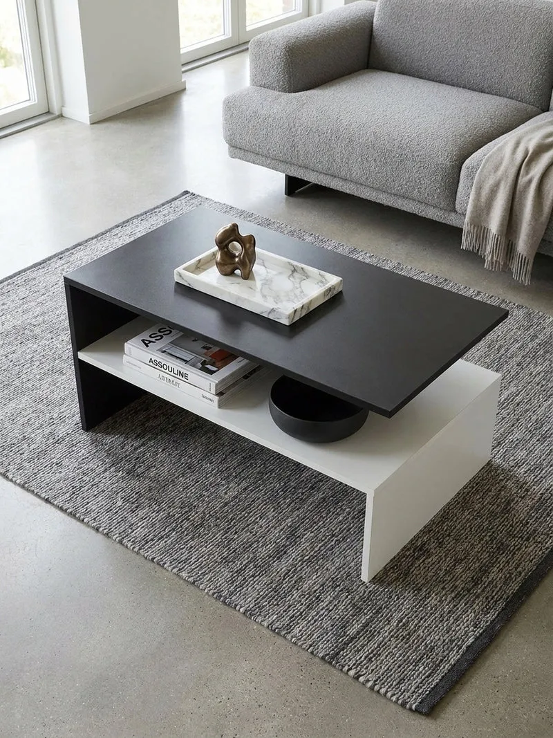 Couchtisch Zweifarbig Schwarz Weiß, 90x60 cm, Melaminharzbeschichtet