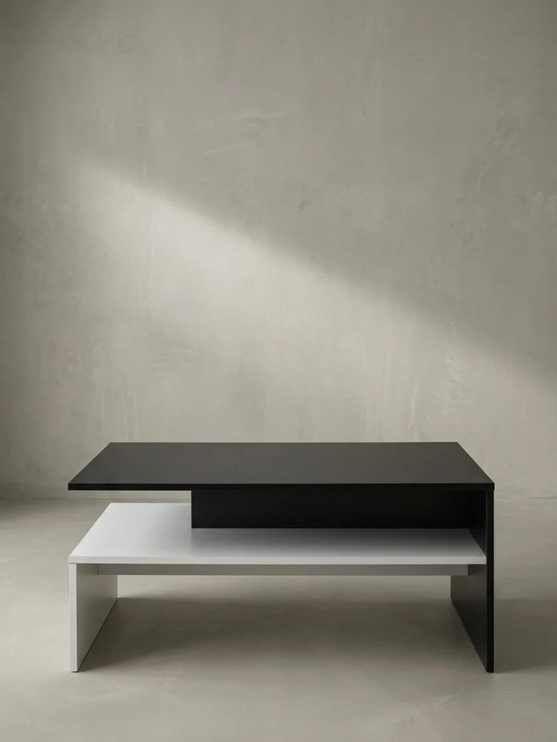 Couchtisch Zweifarbig Schwarz Weiß, 90x60 cm, Melaminharzbeschichtet
