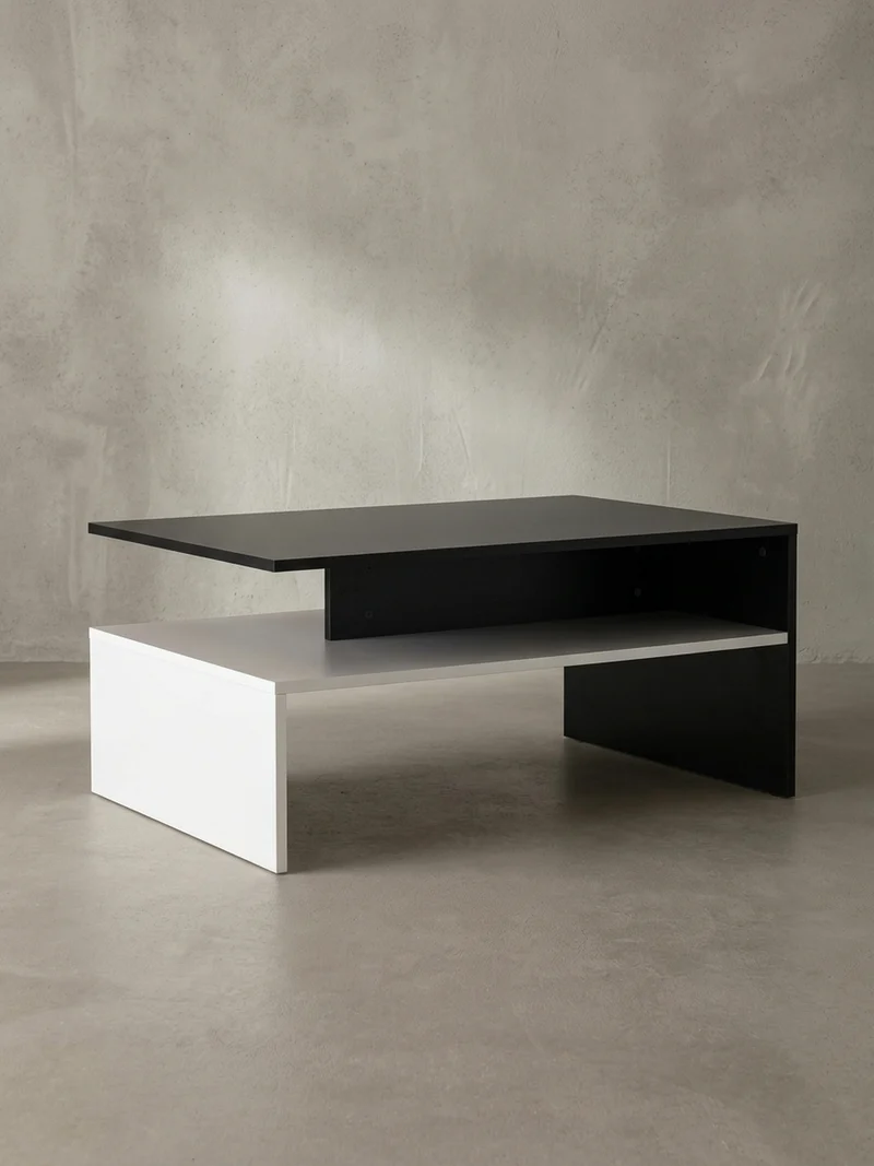 Couchtisch Zweifarbig Schwarz Weiß, 90x60 cm, Melaminharzbeschichtet