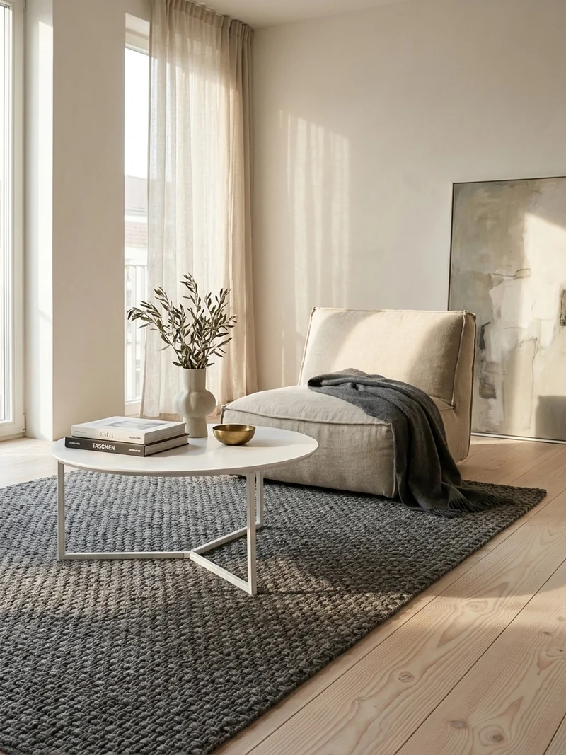 Couchtisch rund, Weißes MDF-Holz mit Metallbeinen, Durchmesser 80 cm, Höhe 33 cm