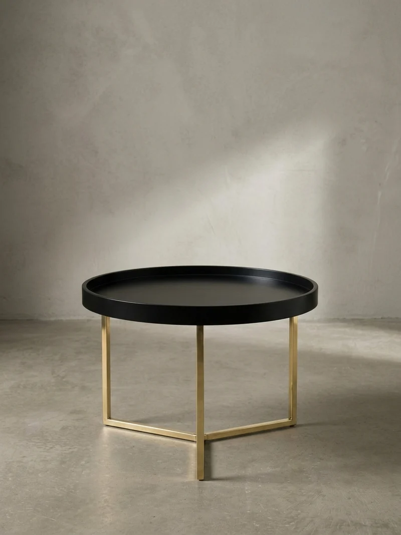Sofatisch Rund mit Metallgestell, Retro Stil, abnehmbares Tablett und Anti-Rutsch-Noppen