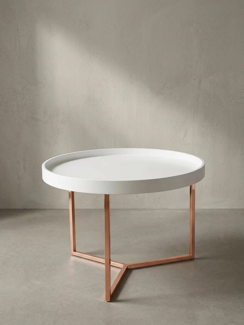 Sofatisch Rund mit Metallgestell, Retro Stil, abnehmbares Tablett und Anti-Rutsch-Noppen