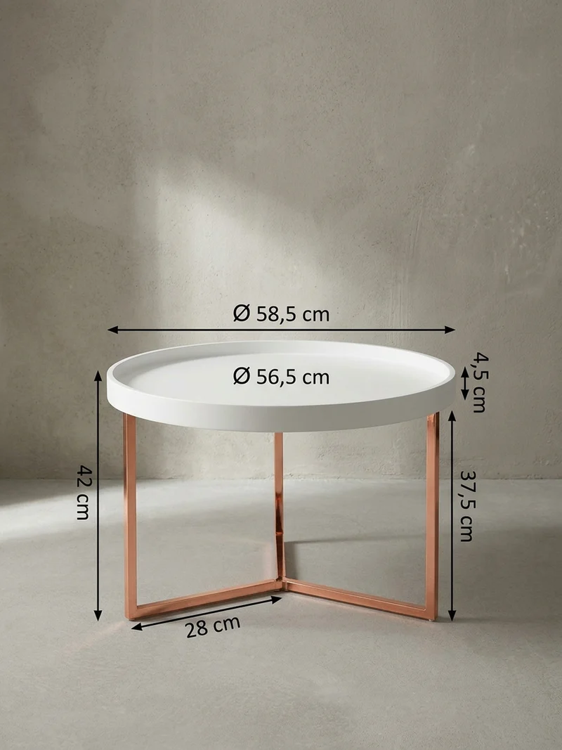 Sofatisch Rund mit Metallgestell, Retro Stil, abnehmbares Tablett und Anti-Rutsch-Noppen