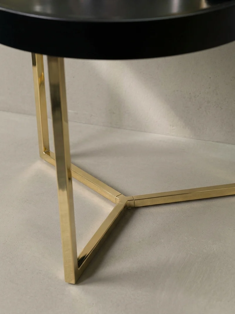 Sofatisch Rund mit Metallgestell, Retro Stil, abnehmbares Tablett und Anti-Rutsch-Noppen