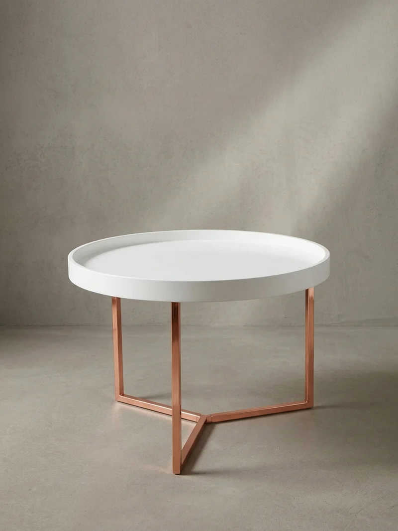 Sofatisch Rund mit Metallgestell, Retro Stil, abnehmbares Tablett und Anti-Rutsch-Noppen