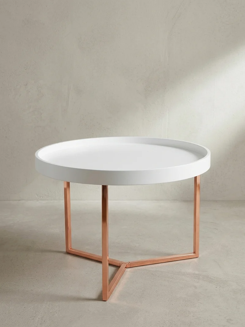 Sofatisch Rund mit Metallgestell, Retro Stil, abnehmbares Tablett und Anti-Rutsch-Noppen
