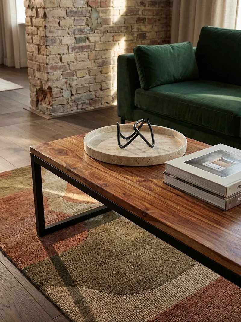 Couchtisch Industrie-Stil in Sheesham-Holz massiv, Unikat mit einzigartiger Maserung
