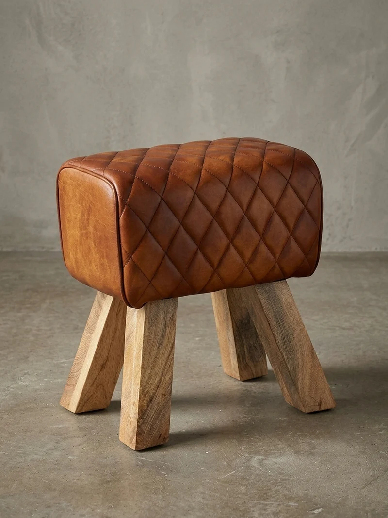 Sitzhocker – Echtleder, Rautenmuster, robust