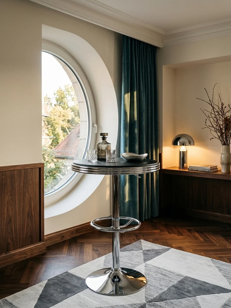 Bartisch – Retro-Stil, höhenverstellbar, Aluminiumoptik, Kunstleder