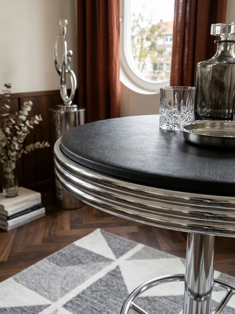 Bartisch – Retro-Stil, höhenverstellbar, Aluminiumoptik, Kunstleder