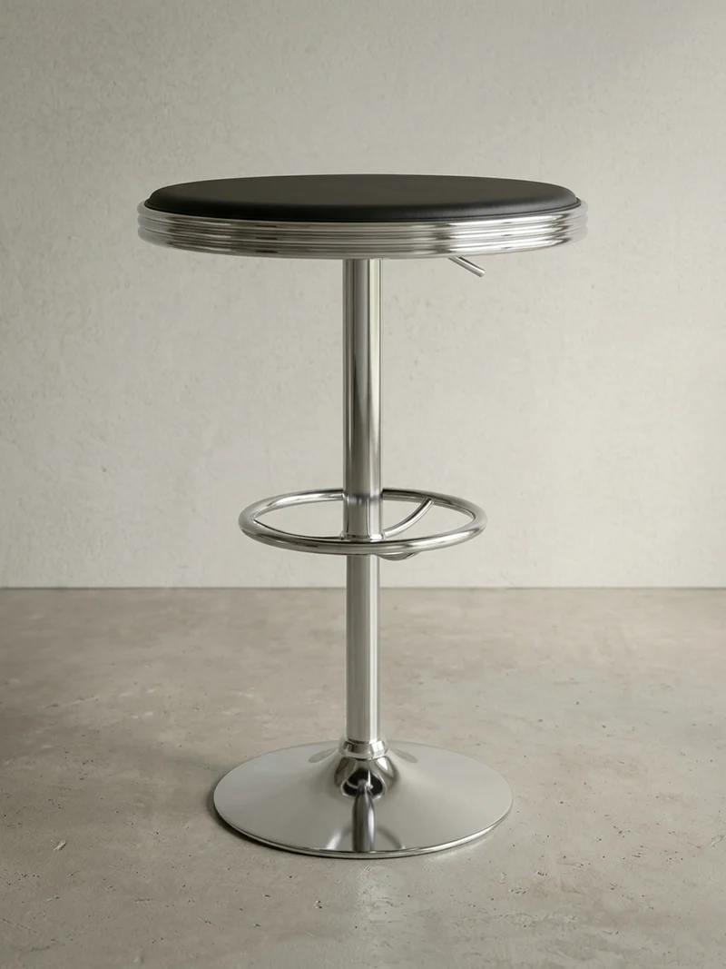 Bartisch – Retro-Stil, höhenverstellbar, Aluminiumoptik, Kunstleder