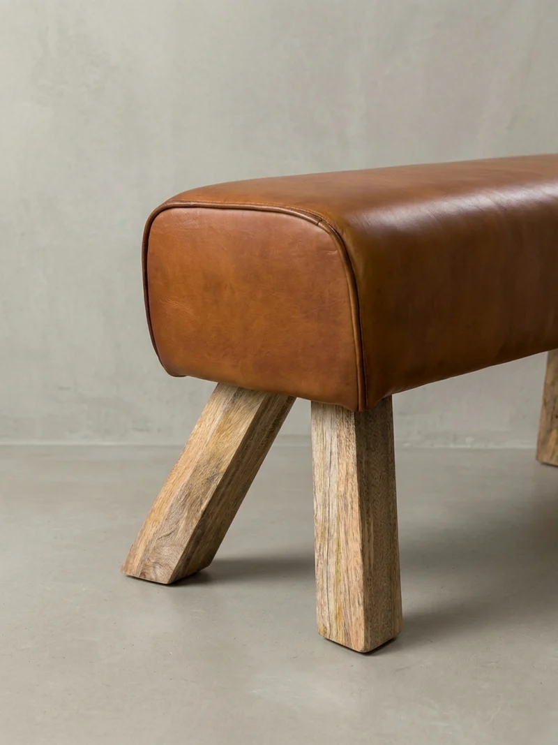 Sitzhocker – Leder/Mango-Holz, 90x30x43 cm, Braun