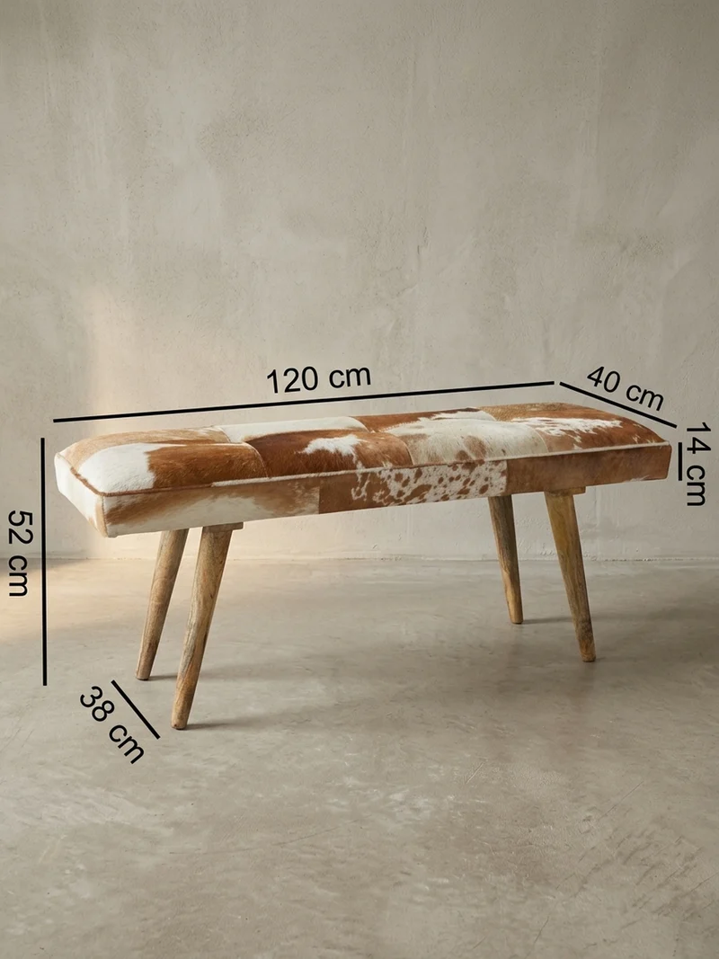 Sitzbank – Ziegenfell/Leder, Landhausstil, Mango Holz, 220 kg Belastbarkeit