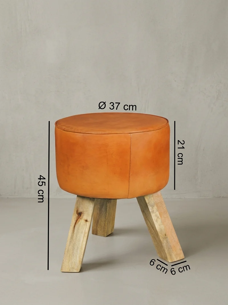 Sitzhocker – Ziegenleder/Holz, 45 cm, Country-Stil