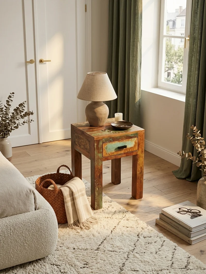 Nachttisch – Mango Massivholz Shabby Chic 40x40x55 cm