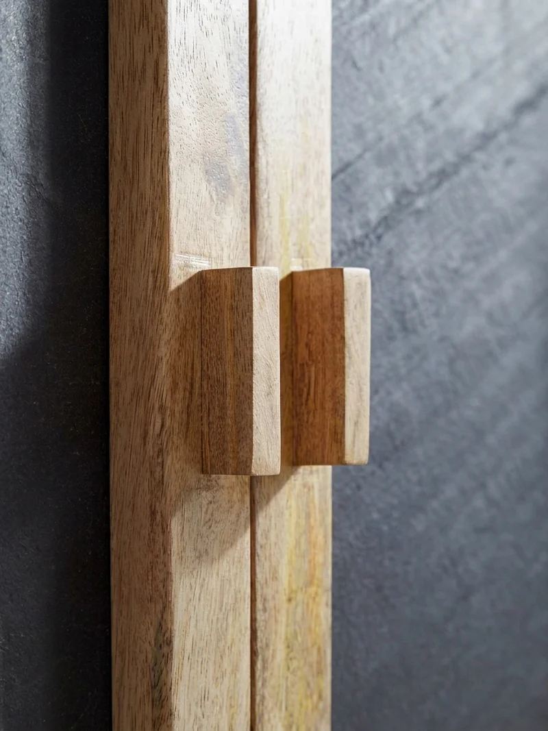 Sideboard – Mangoholz, 80x75x35 cm, mit Stauraum, anthrazitfarbene Türen