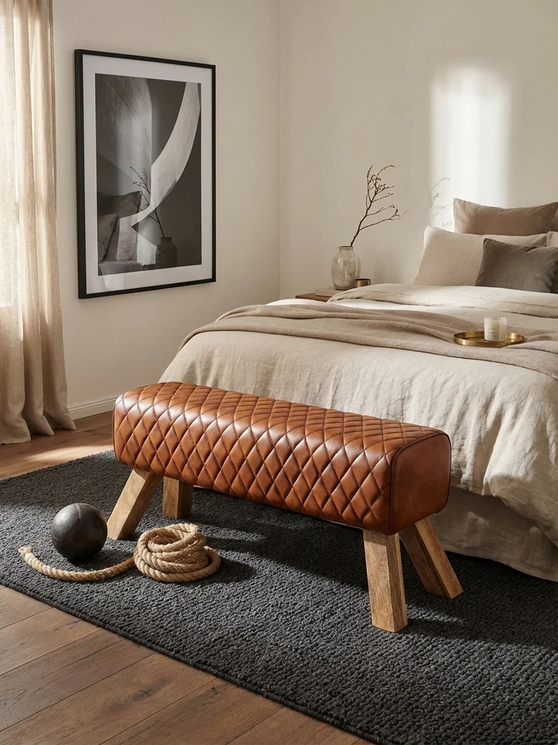Sitzbank – Leder/Mango Massivholz, ohne Lehne