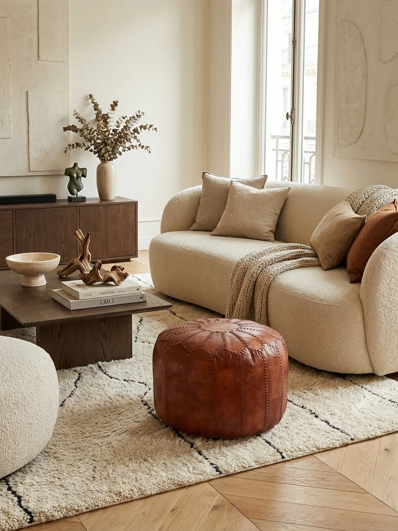 Sitzhocker – Echtleder Braun, orientalisches Design